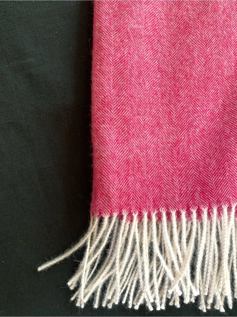 Soft Pink & Cream Herringbone Wool Blend Throw Blanket w/ Fringe 52.5”x67